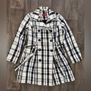 Merona Women's Plaid Trench Coat - Black and Cream